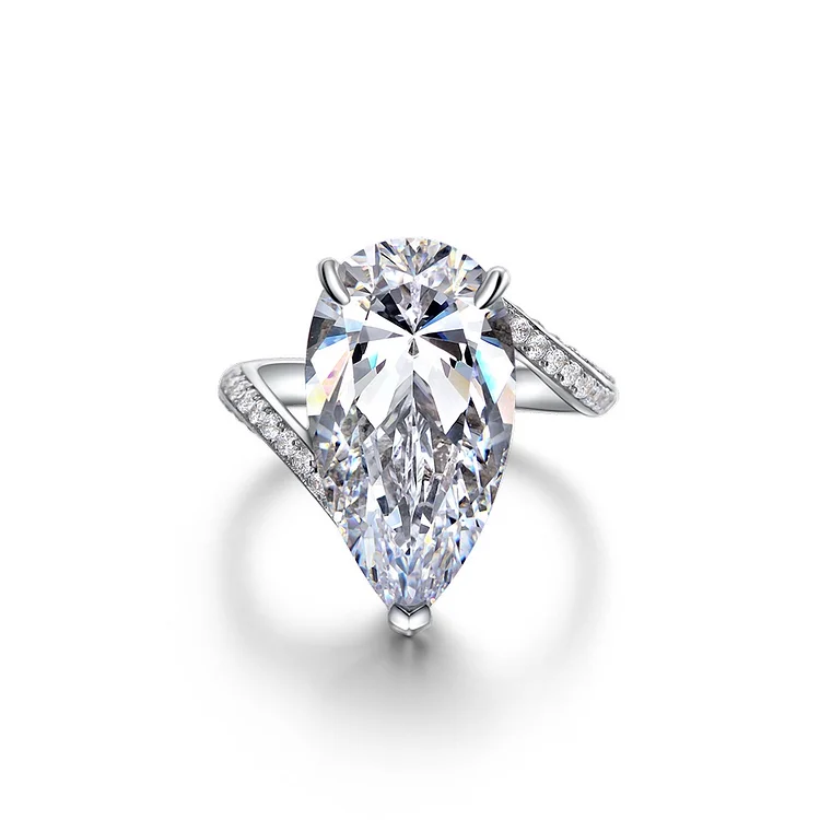 925 Silver 12ct Teardrop Shape Luxury Diamond Proposal Wedding Ring