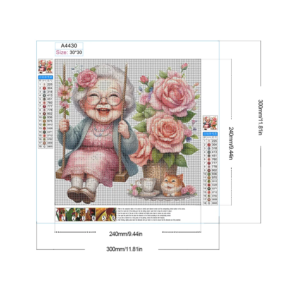 Diamond Painting - Full Round Drill - Swing Old Lady(Canvas|30*30cm)