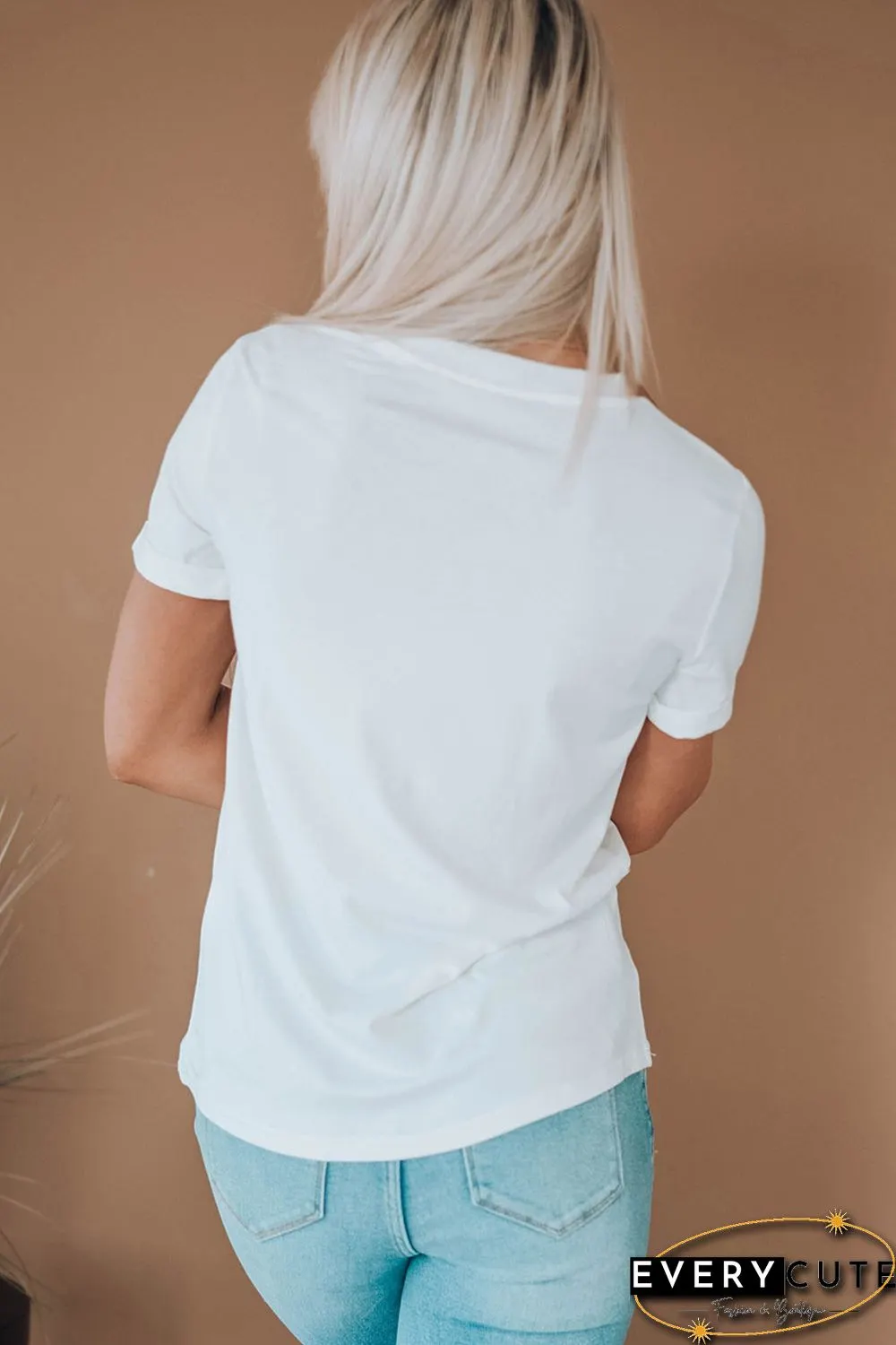 White AMERICA Stars Graphic Print Short Sleeve T Shirt