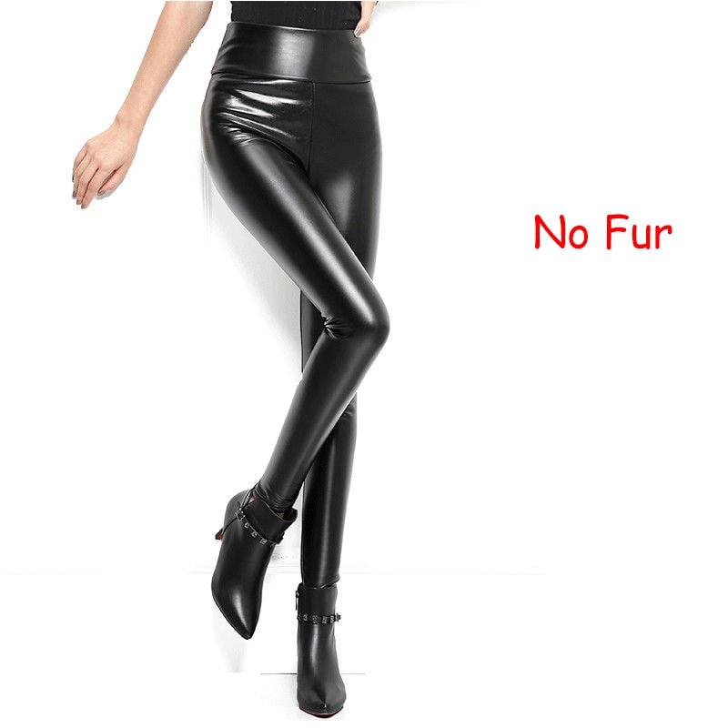 Winter Warm Plus Size 3XL  S-5XL Women Faux Leather Leggings High Waist Joggers Women velvet Fur Female Pants Long  PU Trousers