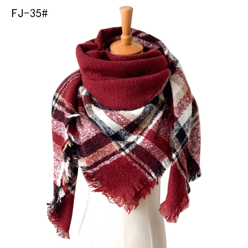 Hot Factory Direct Supply Autumn And Winter New Thickened Warm Circle Yarn Bristle Plaid Square Scarf For Women