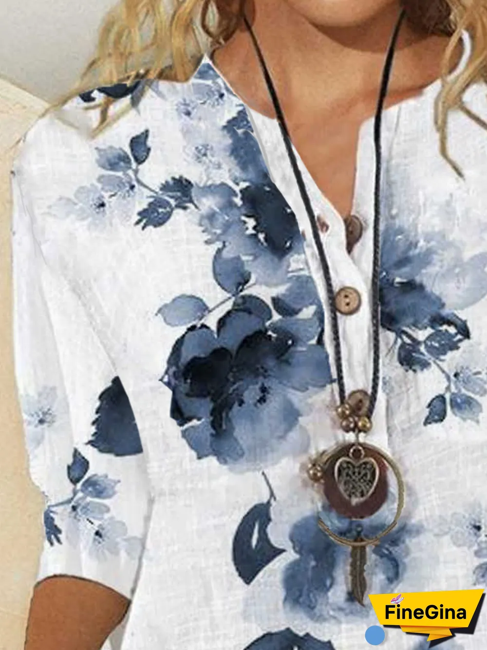 Henley Casual Mid Sleeve Blouse