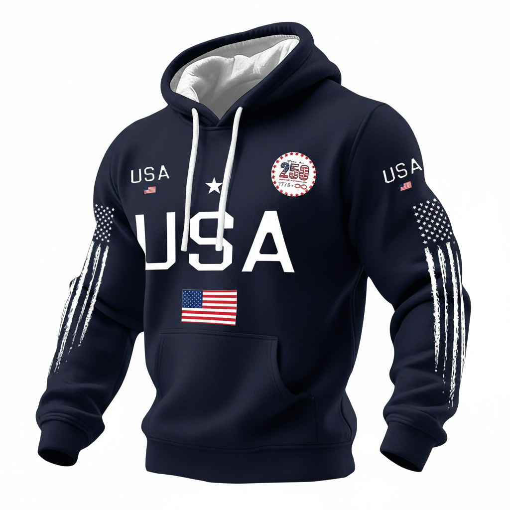 Men's Vintage 250th Anniversary American Flag USA Print Pocket Hoodie - Helixace