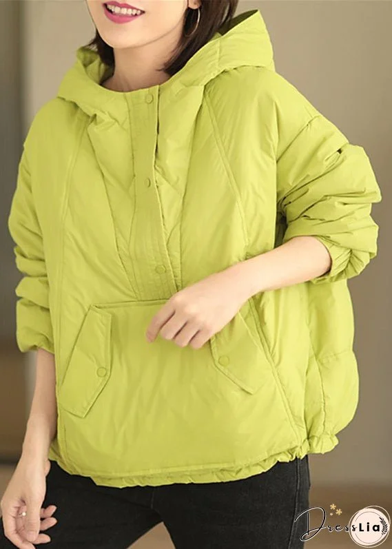 Women Green Hooded Button Patchwork Duck Down Coat Winter