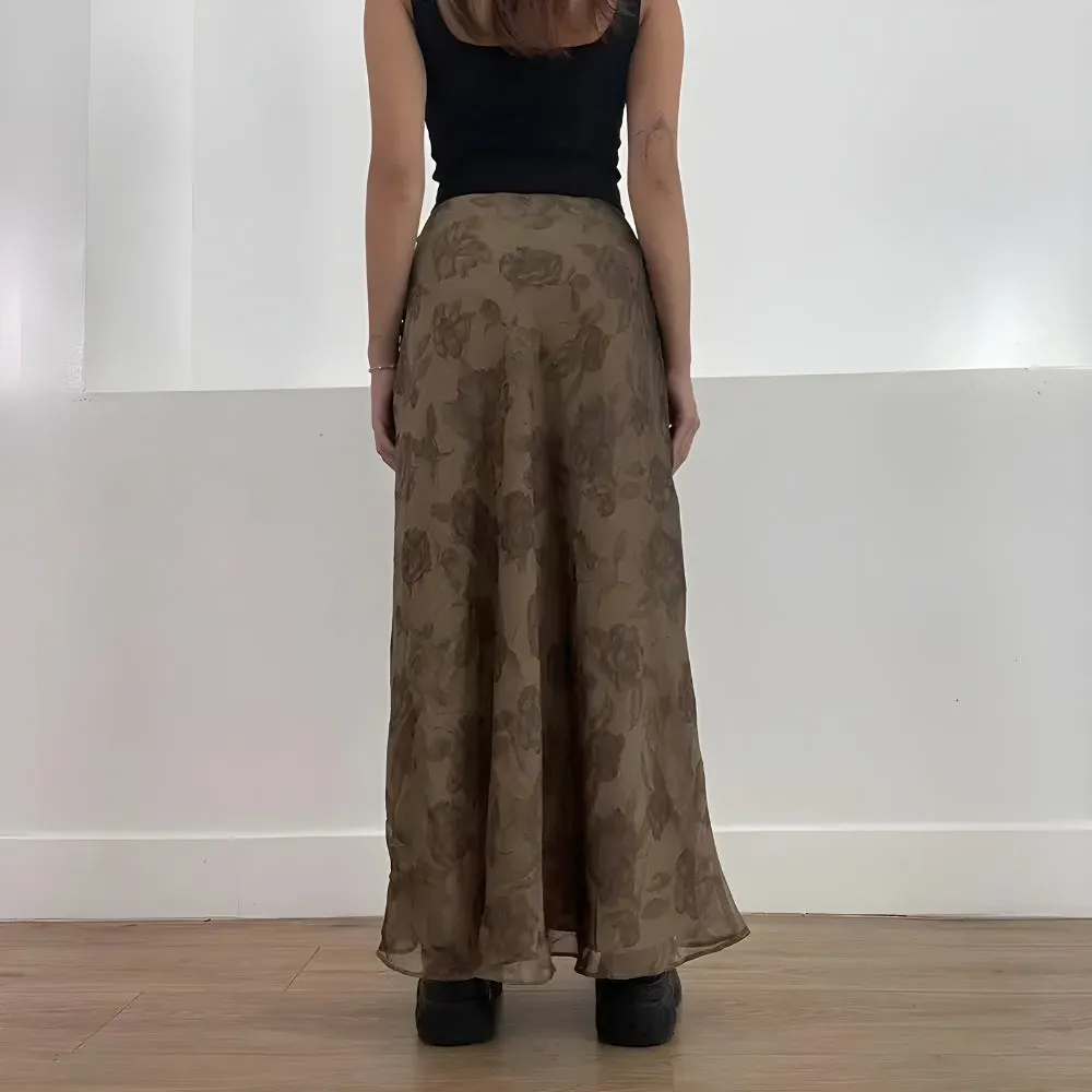 Brownm Grunge Floral Maxi Skirt