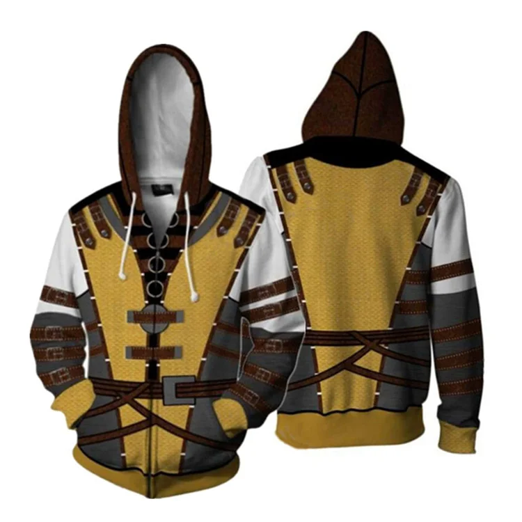 Mortal Kombat Zip Up Hooded Jacket – Scorpion Yellow Unisex 3D Print Drawstring Hoodie