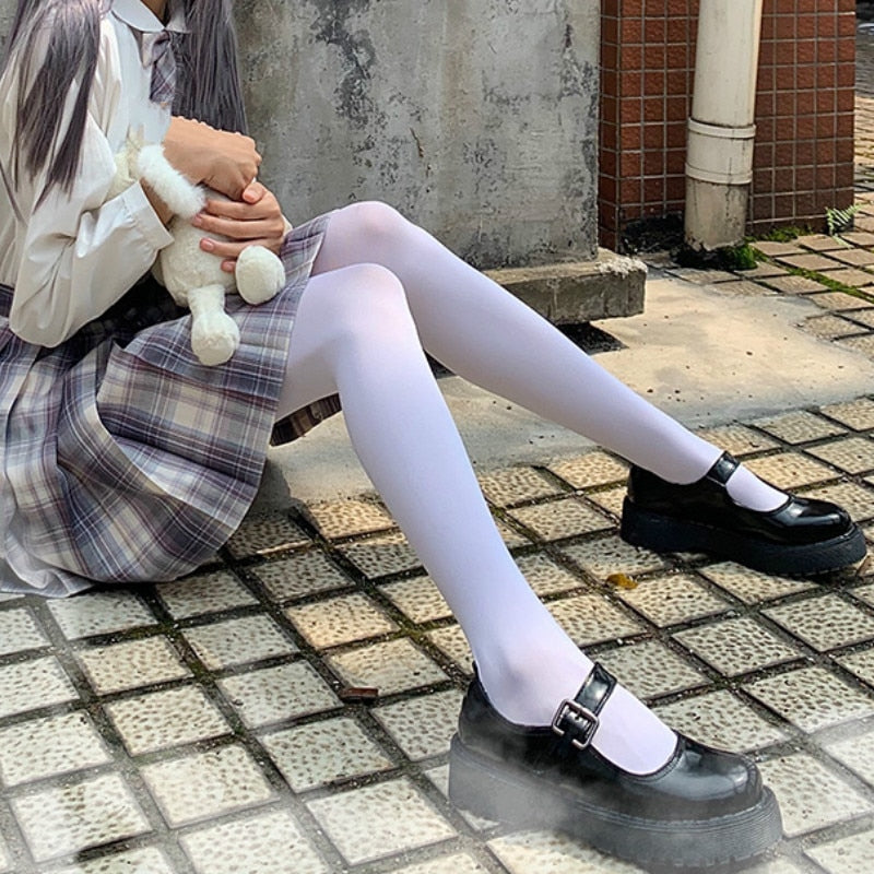 Mtcytea White Tights Lolita School Girl Warm Velvet Stockings Adorable  Kawaii Student Cosplay Thigh High Pantyhose Party Club Wear