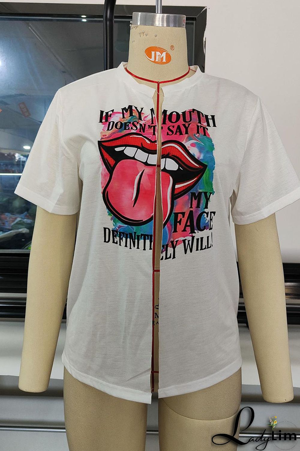 White Red Sexy Print Bandage Patchwork Slit T-Shirts