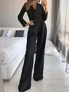 Fashion Solid Color V-Neck Empire Loose Long Sleeve Jumpsuit