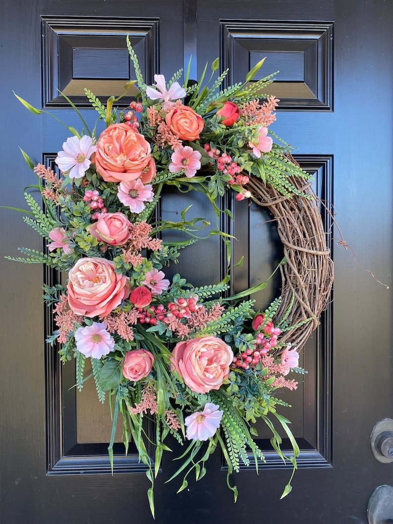 💖Mother's Day Sale💖45%OFF-Spring Summer Coral Peony Wreath