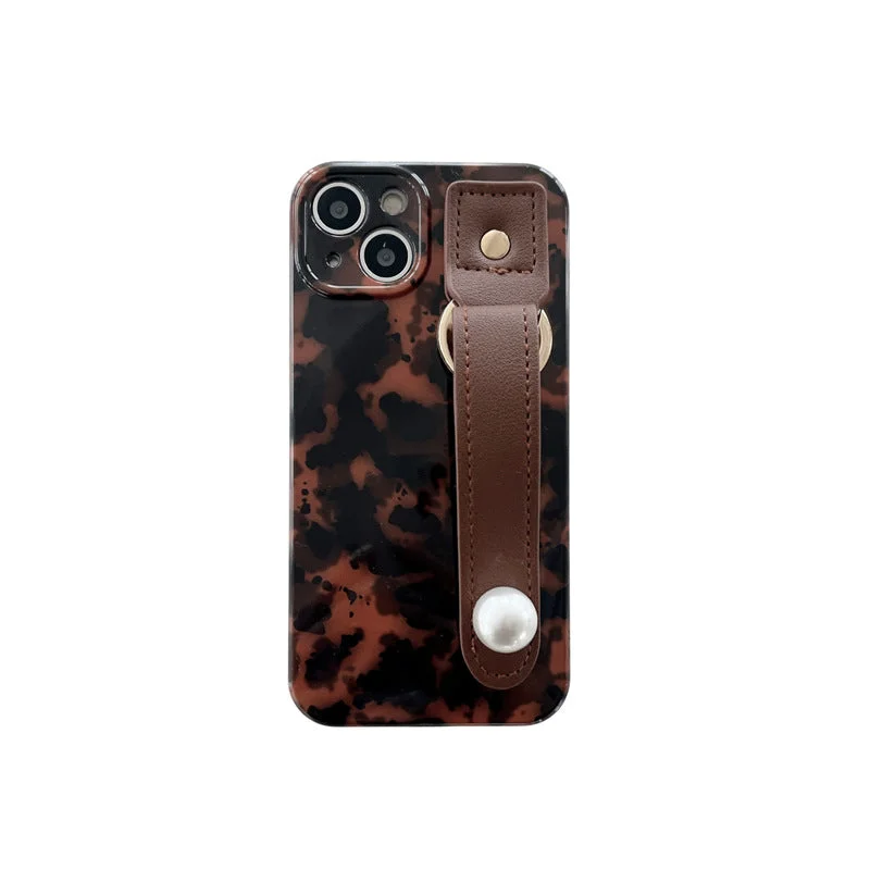 Leopard print and pearl amber bracelet case for iPhone