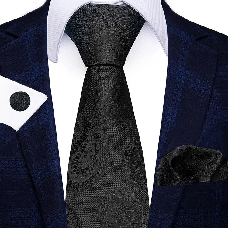 Men's Business Allover Pattern Handkerchief & Cufflinks & Tie 3Pcs Set