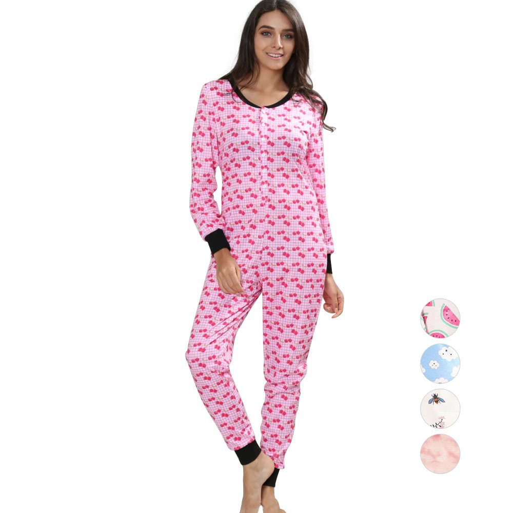 Womens Onesie Pajamas Base Layers Thermal Underwear Long Sleeve Jumpsuit Sleepwear-Pajamasbuy