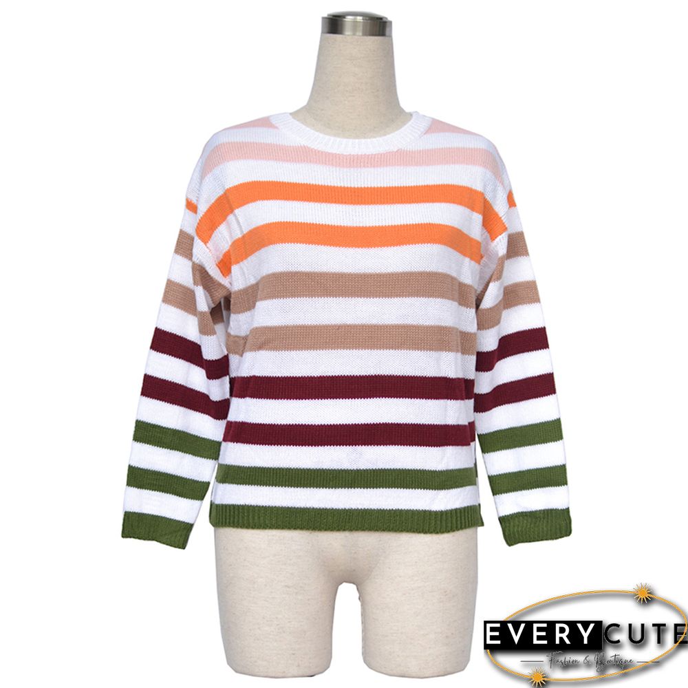 Orange Multicolor Stripes Knit Sweater