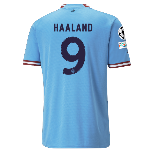 Puma Manchester City Erling Haaland Home Jersey w/ Champions League Patches  22/23 (Team Light Blue)