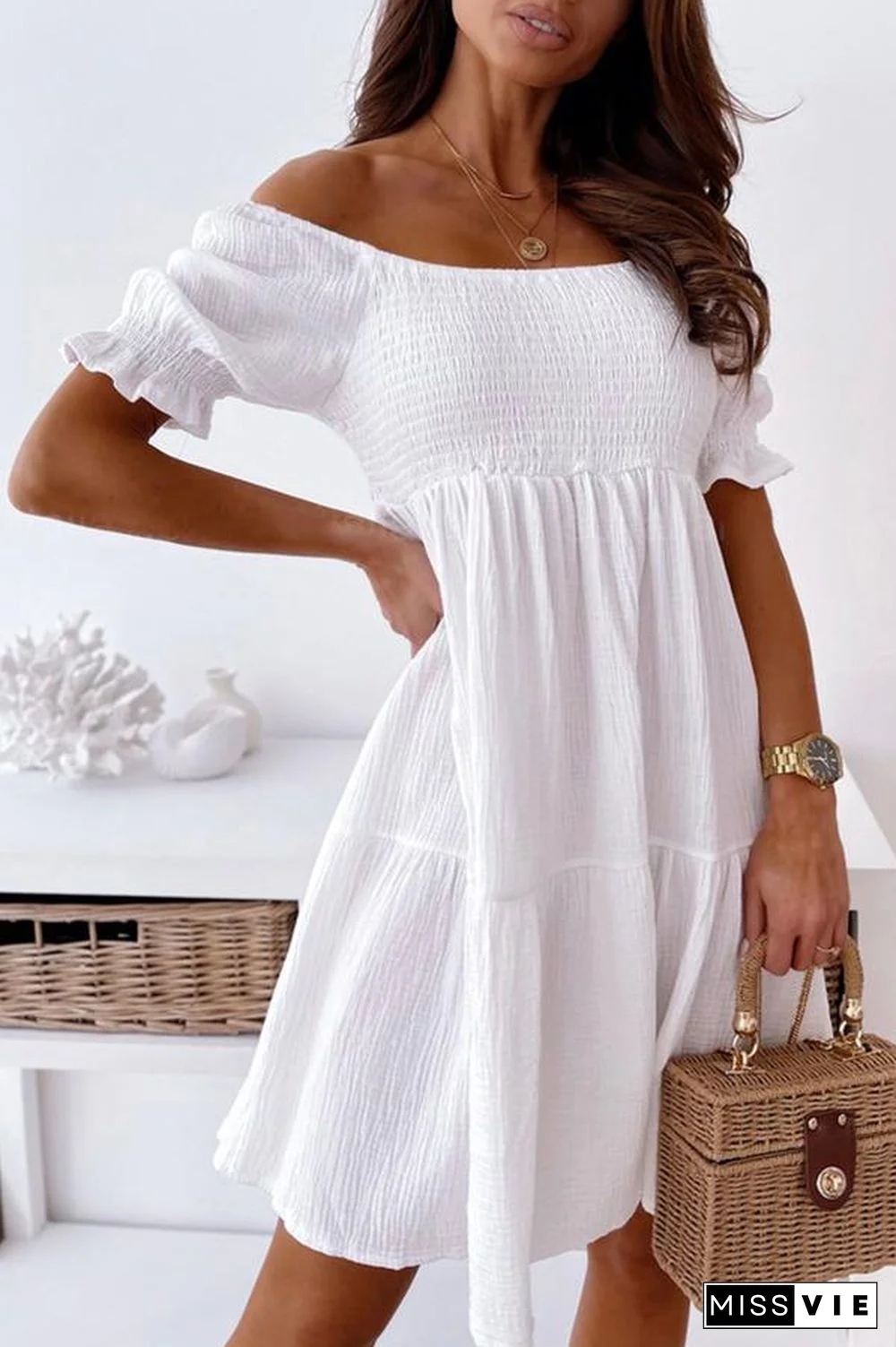 Enchanted Off The Shoulder Smocked Loose Dress