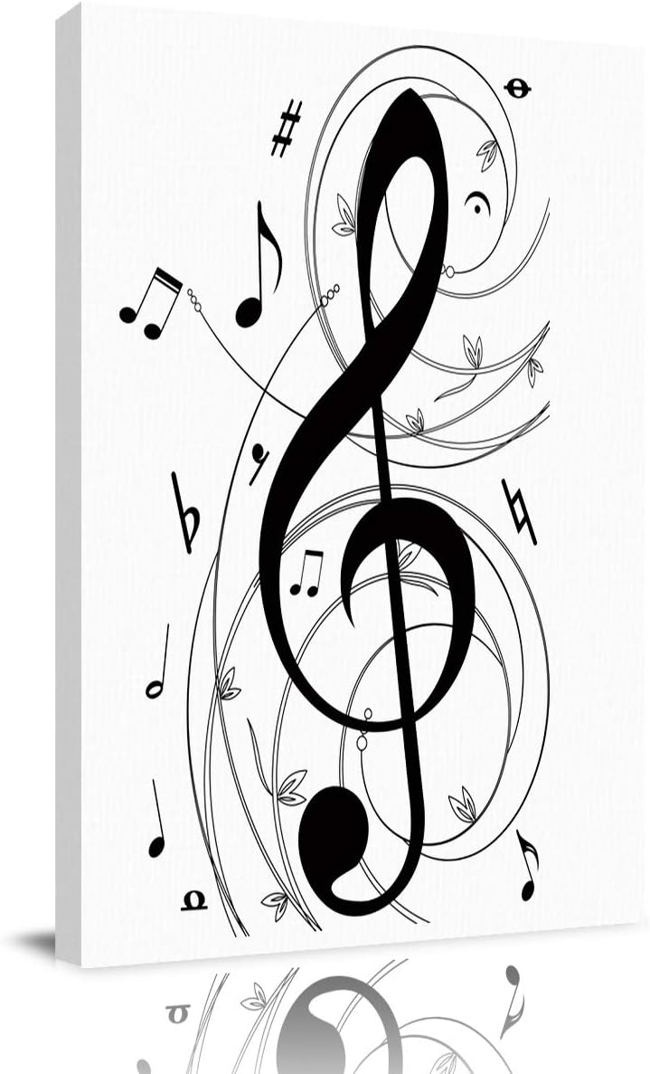 Rectangle Living Room Wall Art Painting, Music Note Black and White Canvas Printing Wooden Frame Wall Decor Artwork for Dining Room,Living Room, 8x12in 8x12in