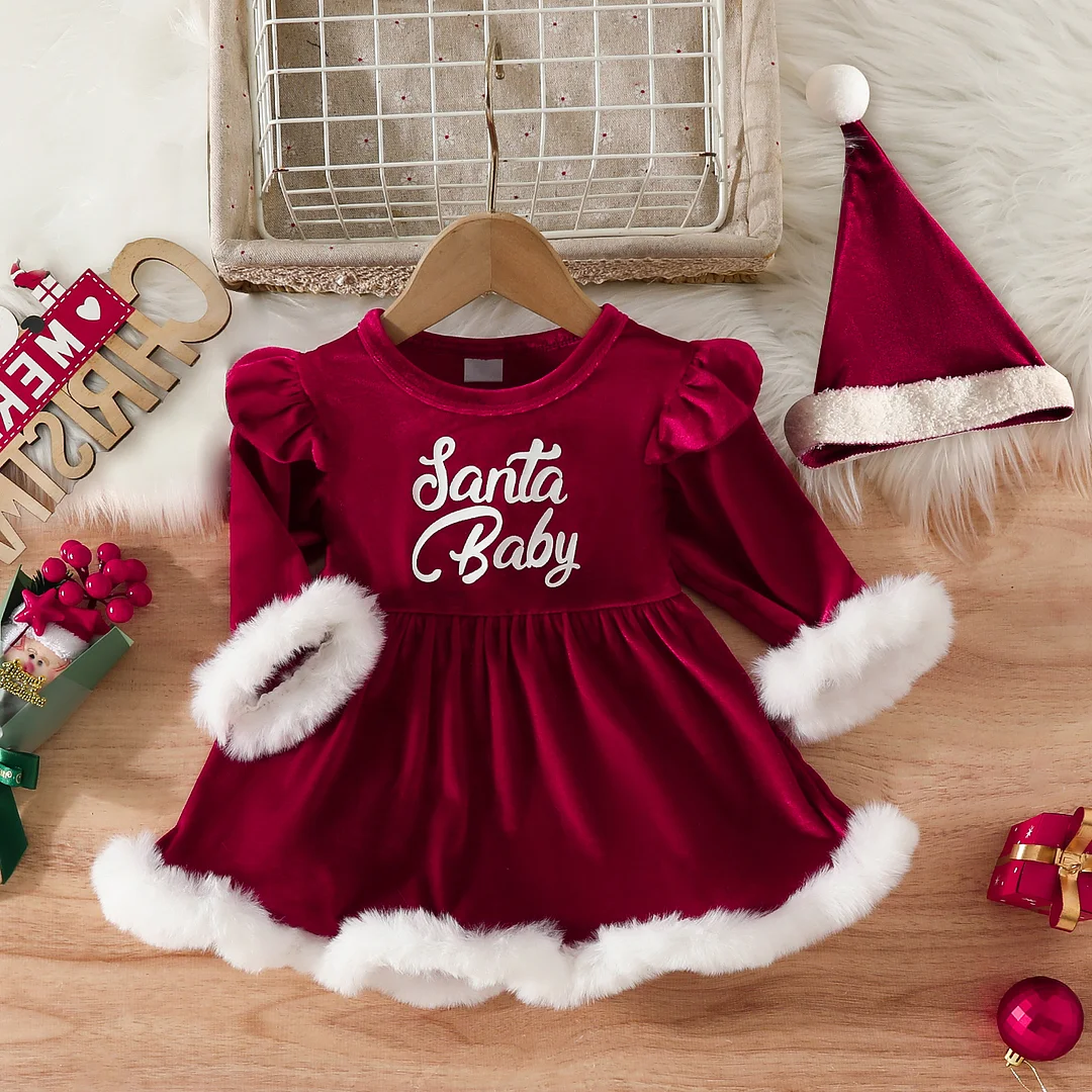 2PCS Christmas Santa Baby Letter Printed Baby Girl Skirt