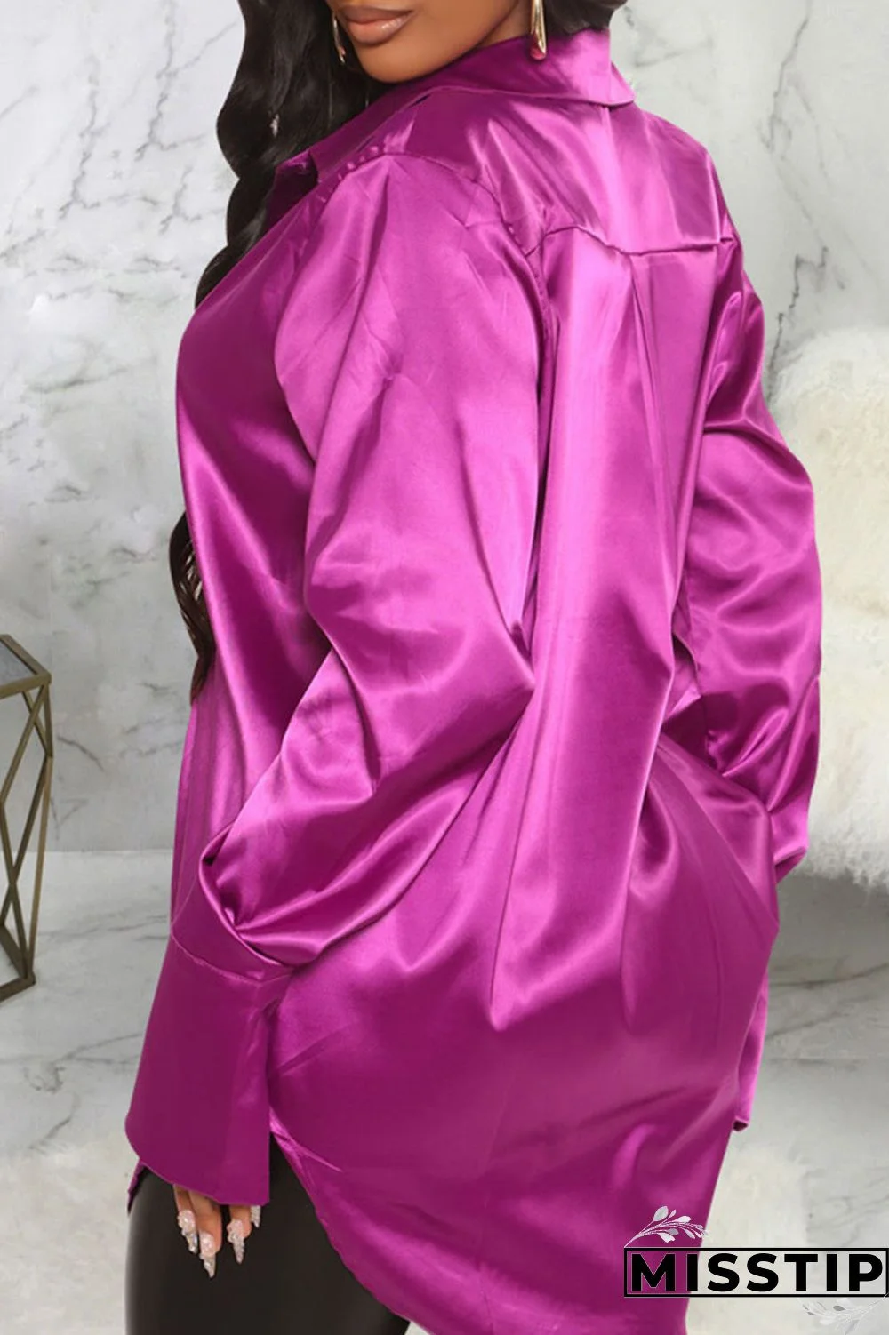 Black Casual Solid Patchwork Buckle Turndown Collar Tops