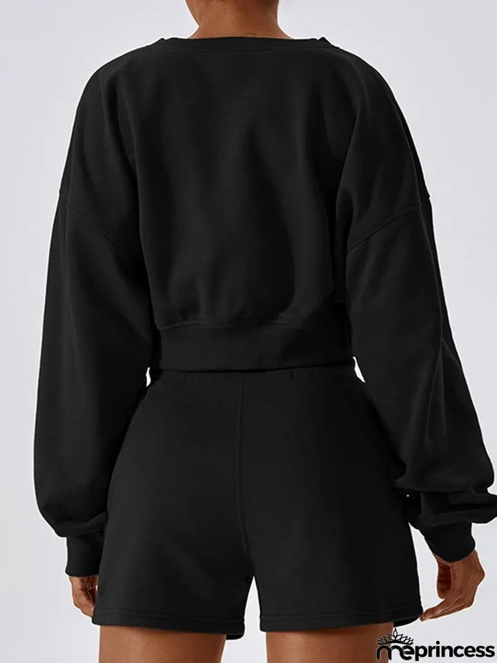 V-Neck Dropped Shoulder Sports Sweatshirt