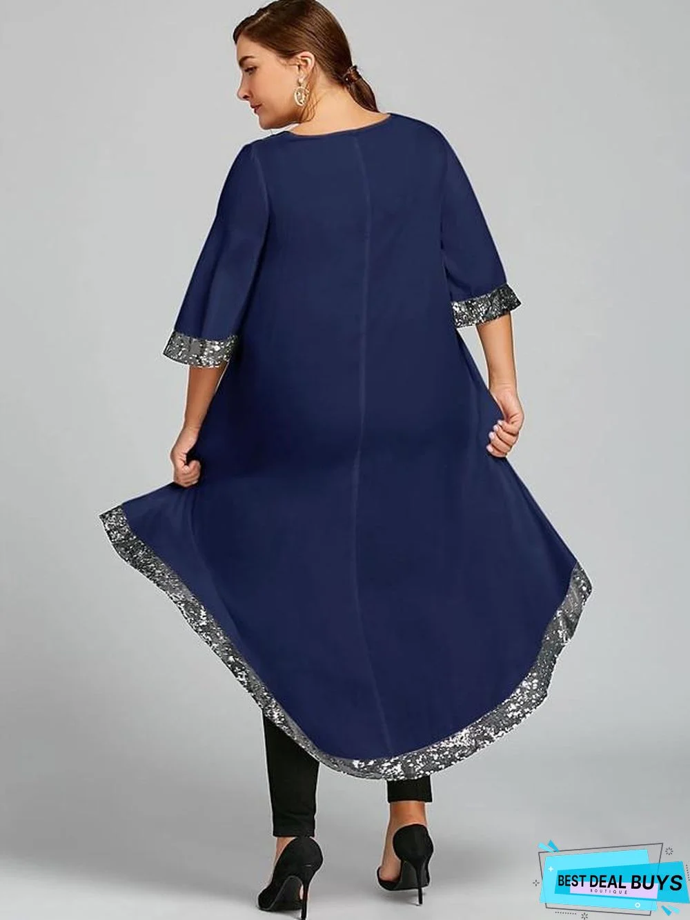 Women's Swing Dress Midi Dress - 3/4 Length Sleeve Solid Color Clothing Spring & Summer Plus Size Casual White Black Blue Wine Navy Blue White Dresses