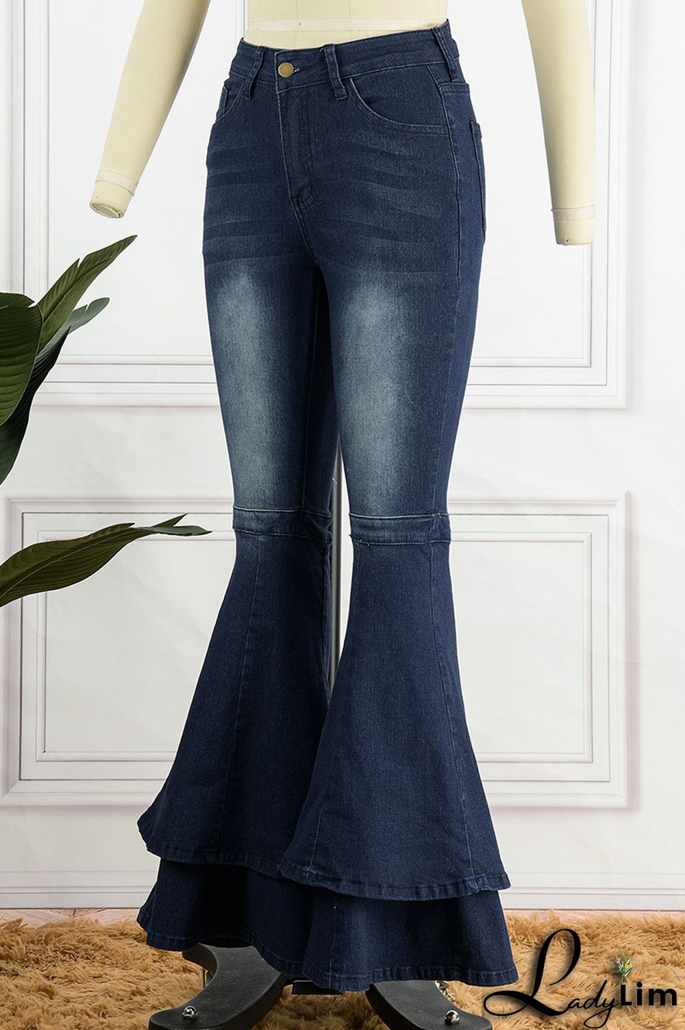 Black Street Solid Patchwork Plus Size Jeans