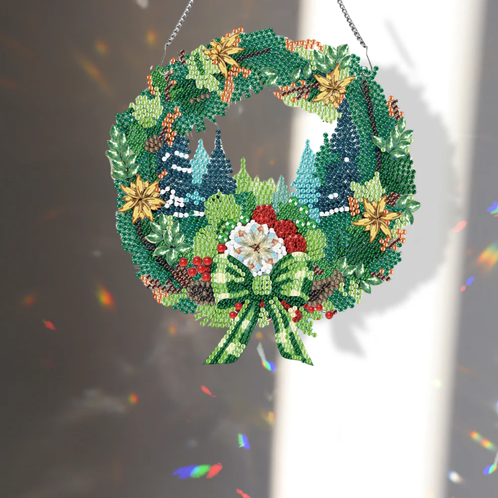 DIY Christmas Wreath Acrylic Single Side Special Shaped Diamond Painting Hanging Ornament