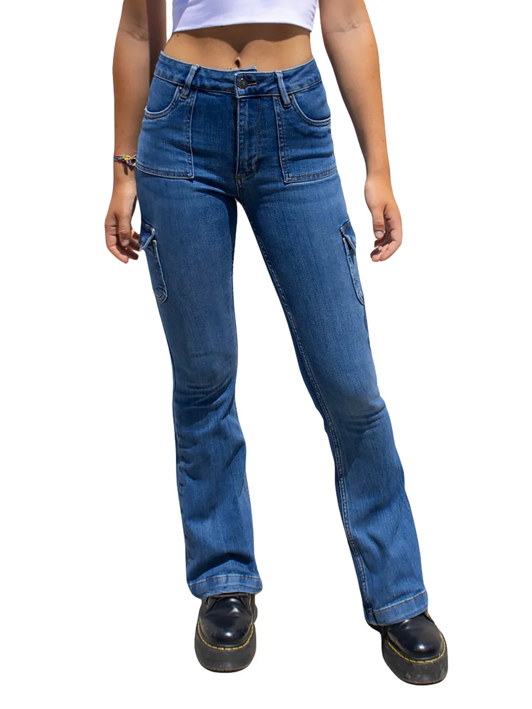 Woherb Fashion Many Pocket Slim Slim Blue Jeans-Outfit Ideas