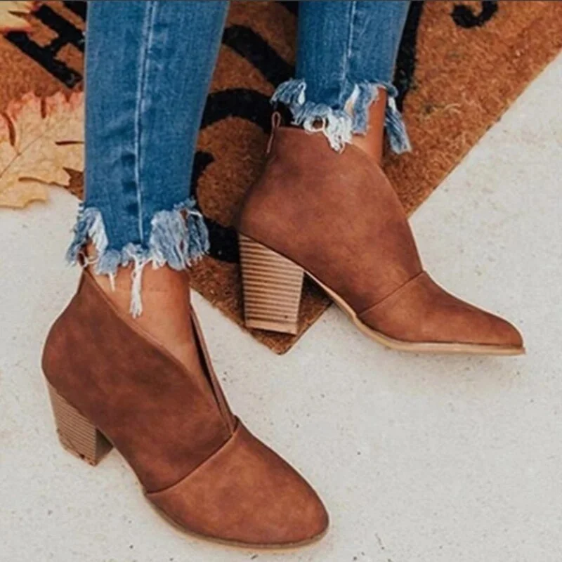 Qengg New Women's Martin Boots Fashion Chunky Heel Shallow Mouth Solid Ankle Boots Casual Comfort Vintage Chelsea Boots Bota De Salto