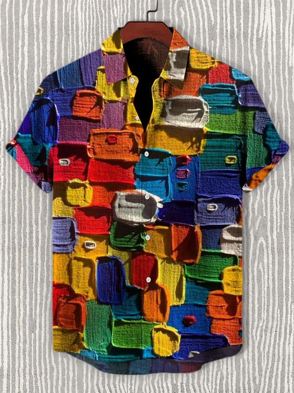 Men's Paint Stacking Splicing Art Print Shirt