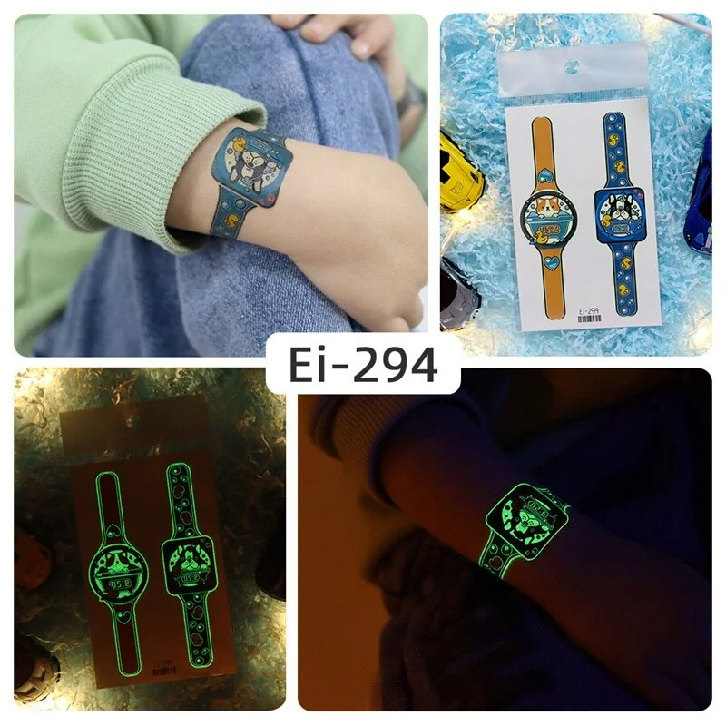 24 kinds Luminous Tattoo Sticker Children Arm Face Glowing Tattoos Watch Boys Body Art Girls Tatto Party Makeup Kids Gift