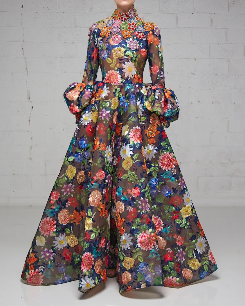 High Neck Multi-Colored Beaded Gown
