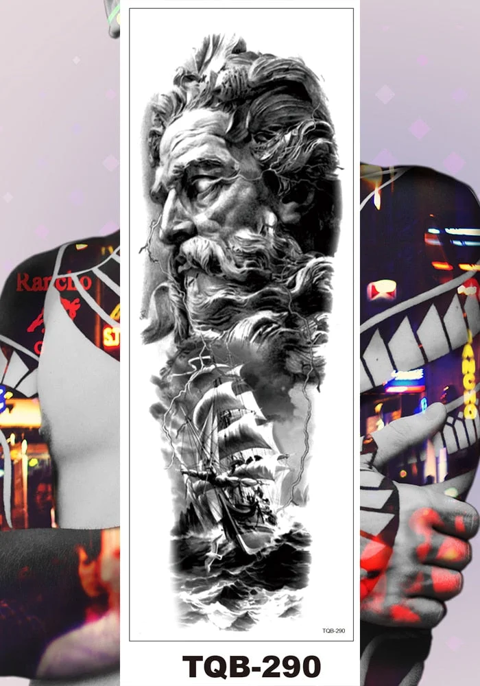 Full Flower Arm Temporary Tattoos Stickers Man Woman Girl Body Fake Tatoo Mechanical Robotic Photorealistic Steampunk Astronaut