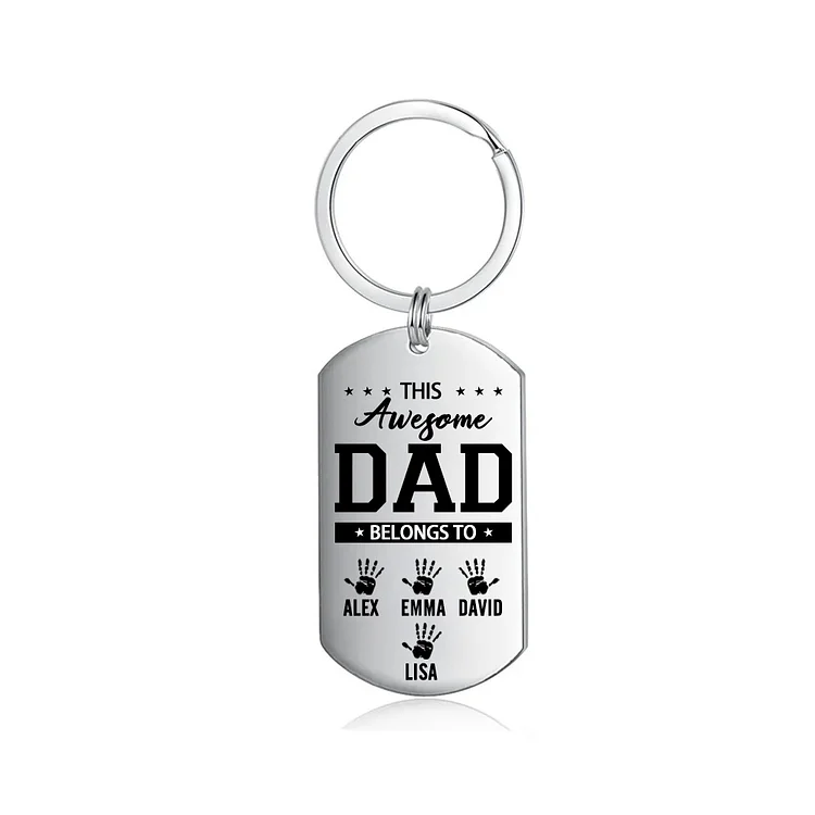Personalized Family Keychain Custom 4 Handprints Keyring Father's Day Gifts