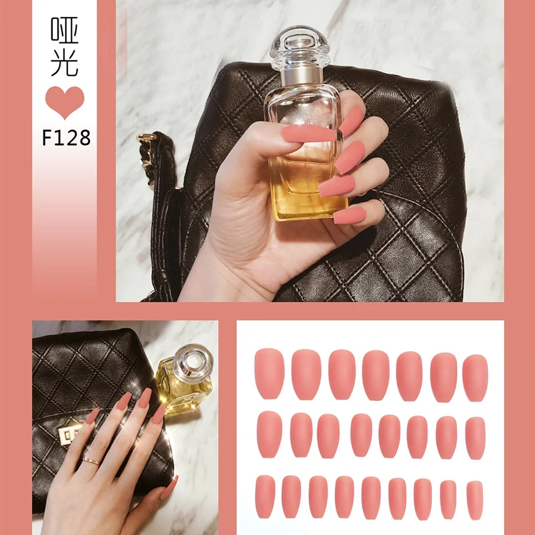 Nail Art Fake Nails Stiletto Tips Clear Press on Long False with Glue Coffin Stick Display Full Cover Artificial Designs Matte-Nail Inspo
