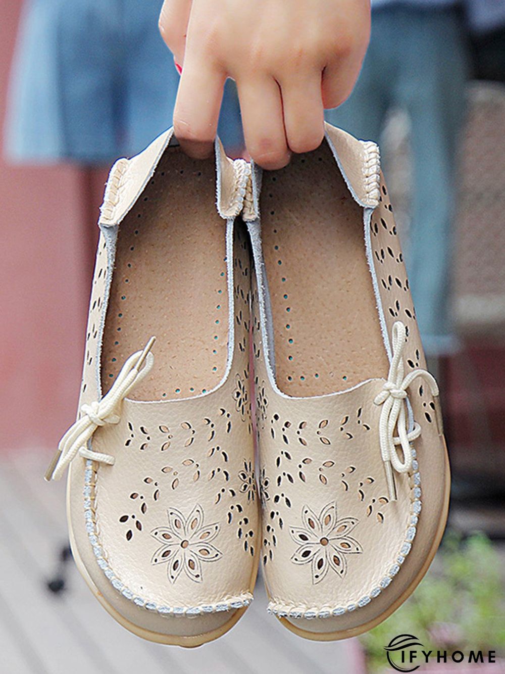 Cowhide Hollow Lace-up Portable Shoes | IFYHOME