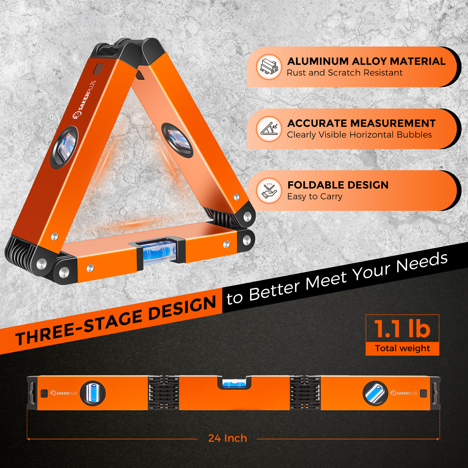 SakerPlus Multi-function 3 Sections Foldable Level