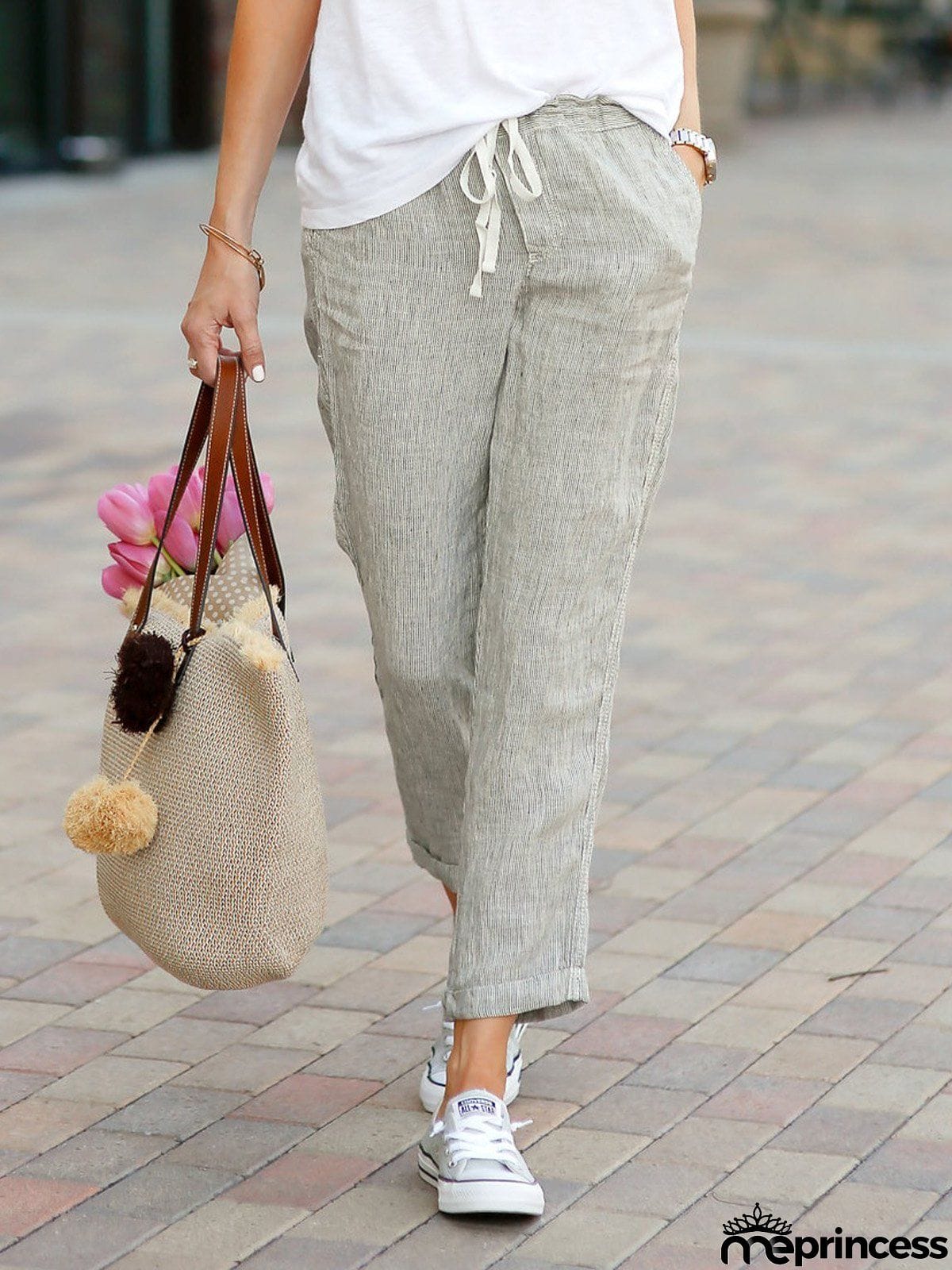 Summer Cozy Drawstring Linen Capri Pants for Women