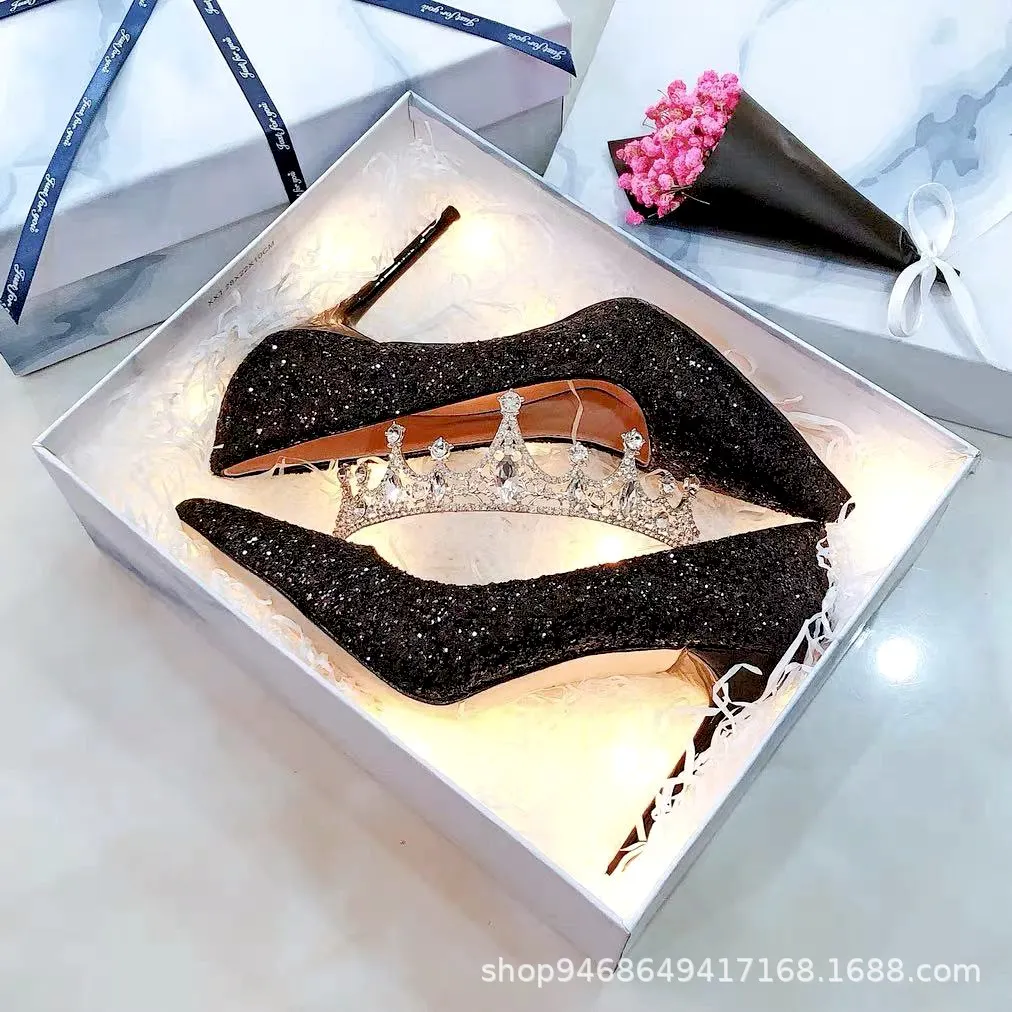 Breakj Breakj Shoes Women 2023 New Autumn Wedding Fine Heel High Heels Crystal Shoes Bridesmaids Bridal Shoes Winter Silver Glide