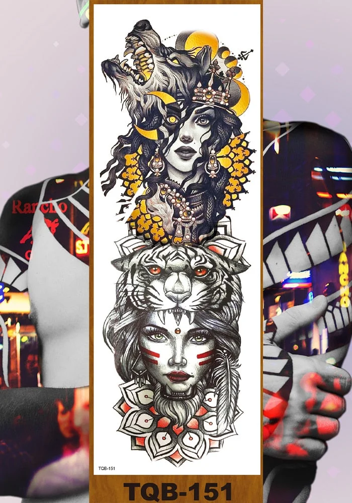 Full Flower Arm Temporary Tattoo Stickers Man Woman Girls Body Leg Fake Tatoo Sexy Beauty Snake Bear Owl Fox Mermaid Egypt Queen