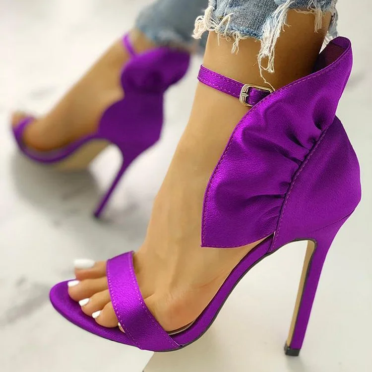 Purple Satin Ankle Strap Stiletto Heel Sandals - Front Strap Shoes Vdcoo