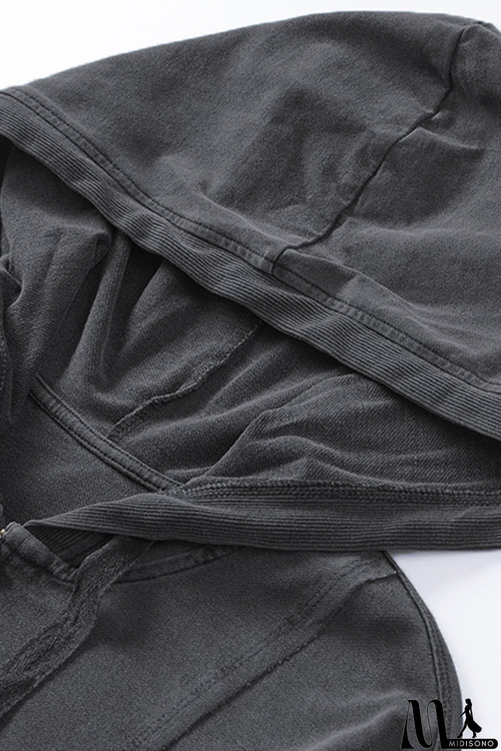 MidiSono - Zipped Front Stitching Hooded Sweatshirt