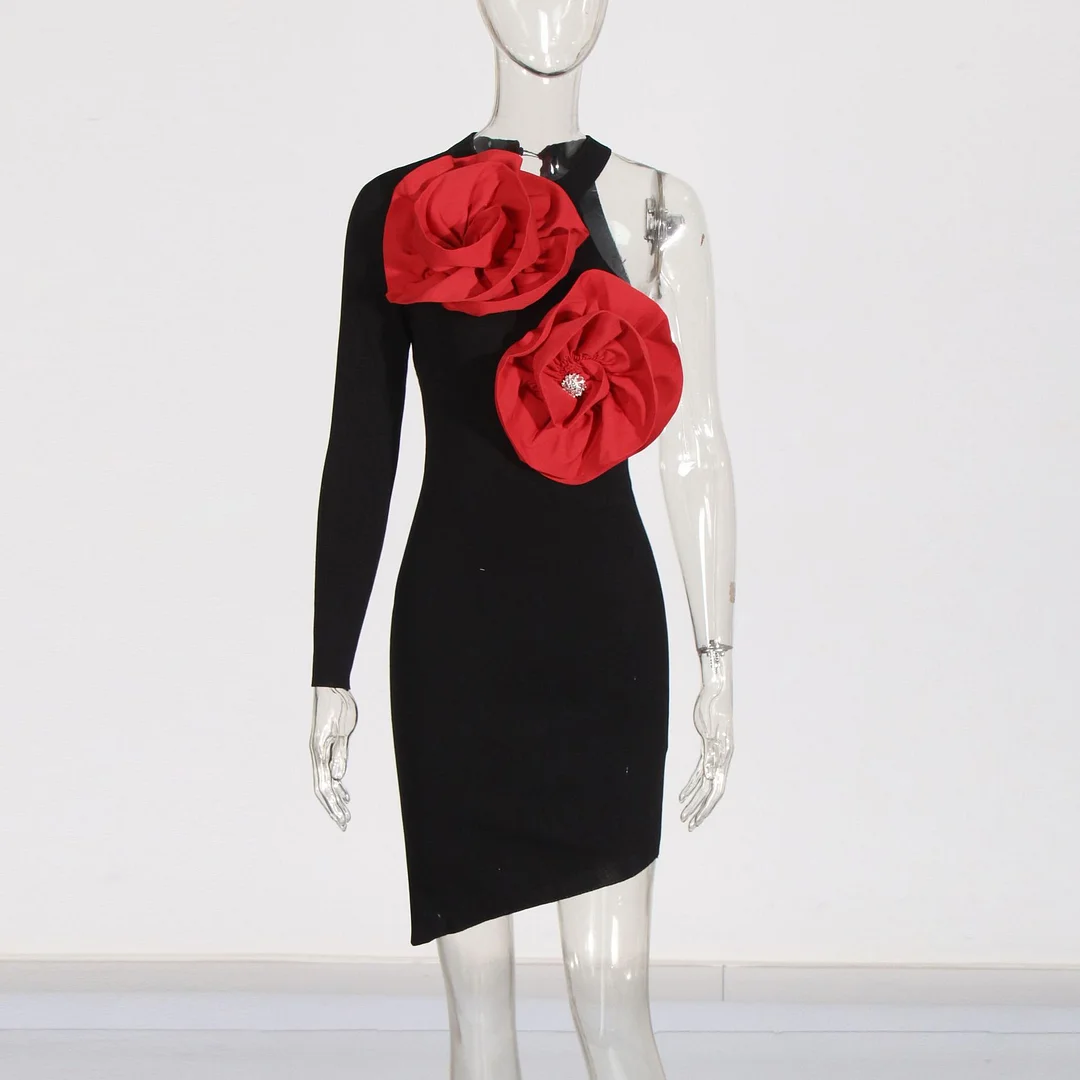 Zingj Fashion Design Dress Women 2025 Spring New Three-Dimensional Flowers Splicing High Sense Asymmetry Short Dress Woman