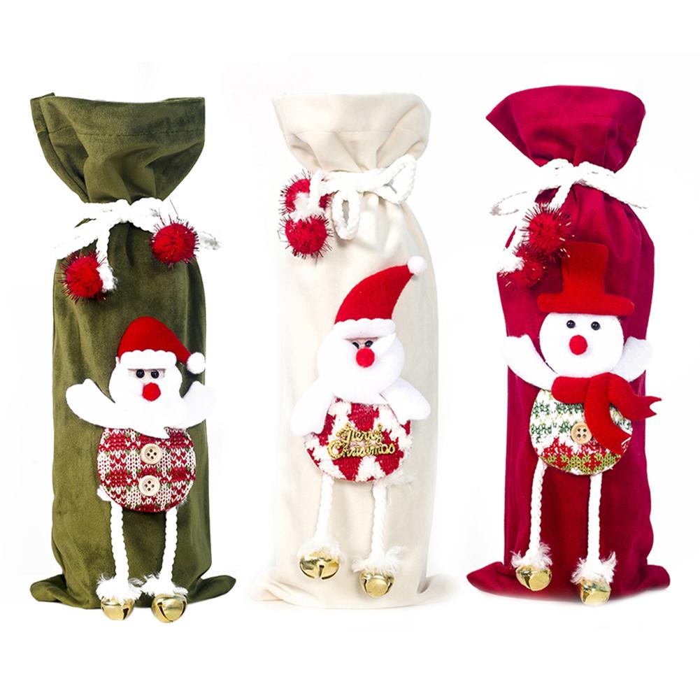 

Xmas Wine Bottle Cover Velvet Cloth Bundle Santa Claus New Year Party Decor, 501 Original