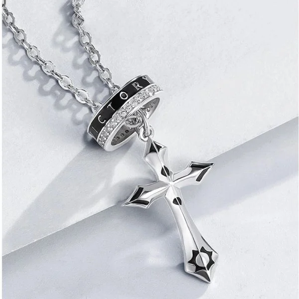 Sterling Silver Personalised Bully Cross Starburst Pendant Necklace