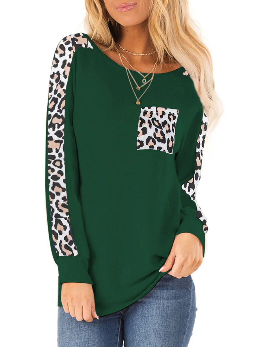 Leopard Pocket Long Sleeves T-shirt