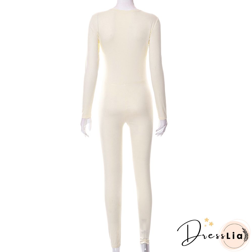 Sportswear Long Sleeve with Pocket Skinny Jumpsuit