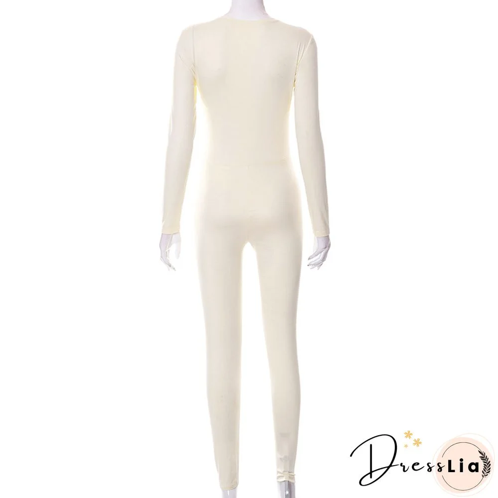 Sportswear Long Sleeve with Pocket Skinny Jumpsuit