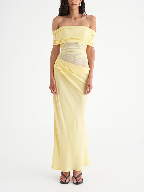 Mesh Off The Shoulder Bodycon Maxi Dress