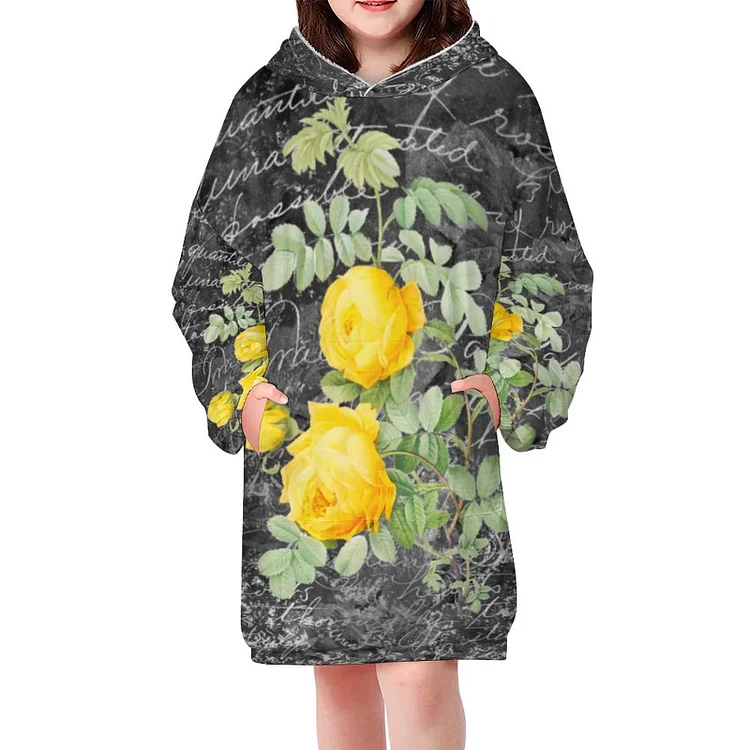 Yellow Roses W Vintage Bacground Canvas Print Boys and Girls Oversized Sherpa Hooded Blanket Winter Sweatshirt TV-Blanket - Heather Prints Shirts